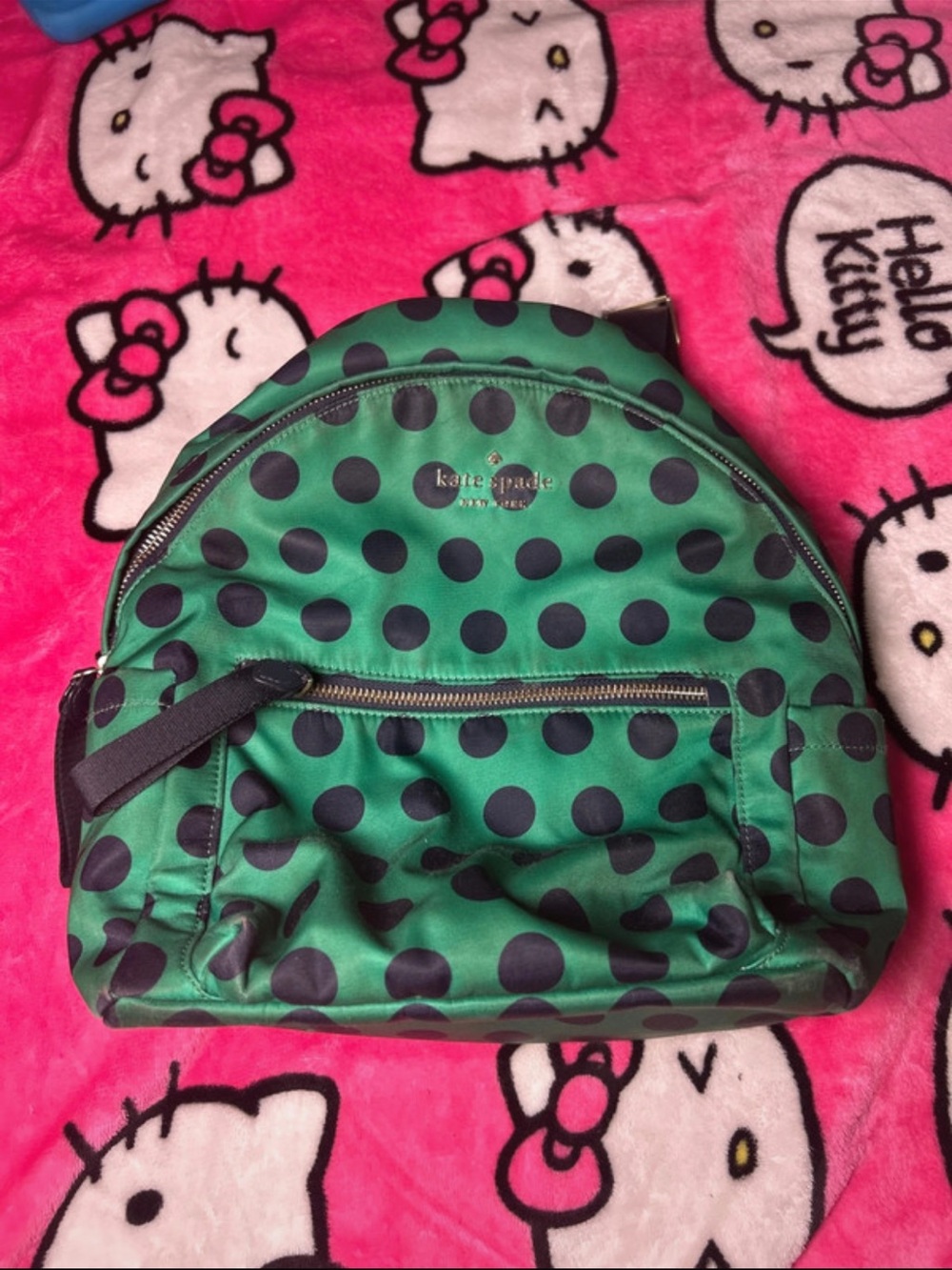 kate spade kids green polka dot backpack with black dots